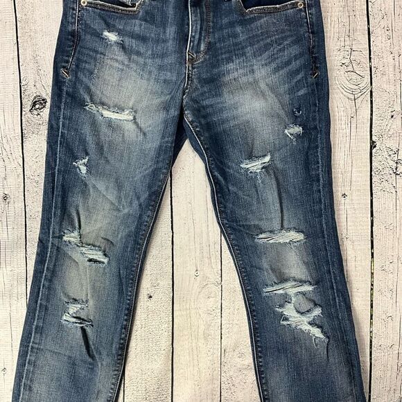 EXPRESS Mid Rise Skinny Ankle Distressed Jeans - Picture 4 of 8